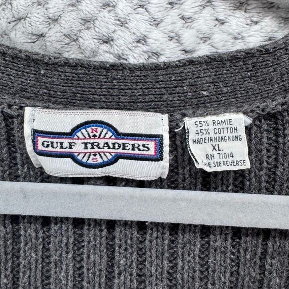 Gulf Traders Grandpa Cardigan Sweater Mens XL Gray Rib Knit Ramie Cotton V-Neck - Picture 2 of 10